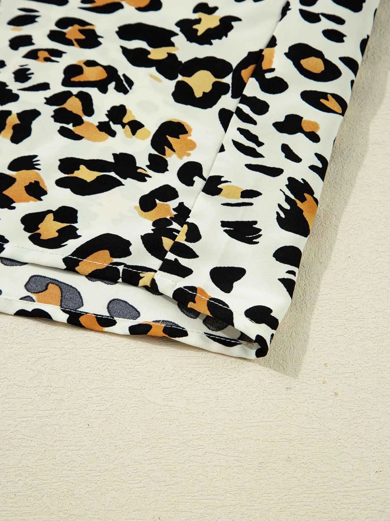 Leopard Print Contrast Striped V Neck Blouse