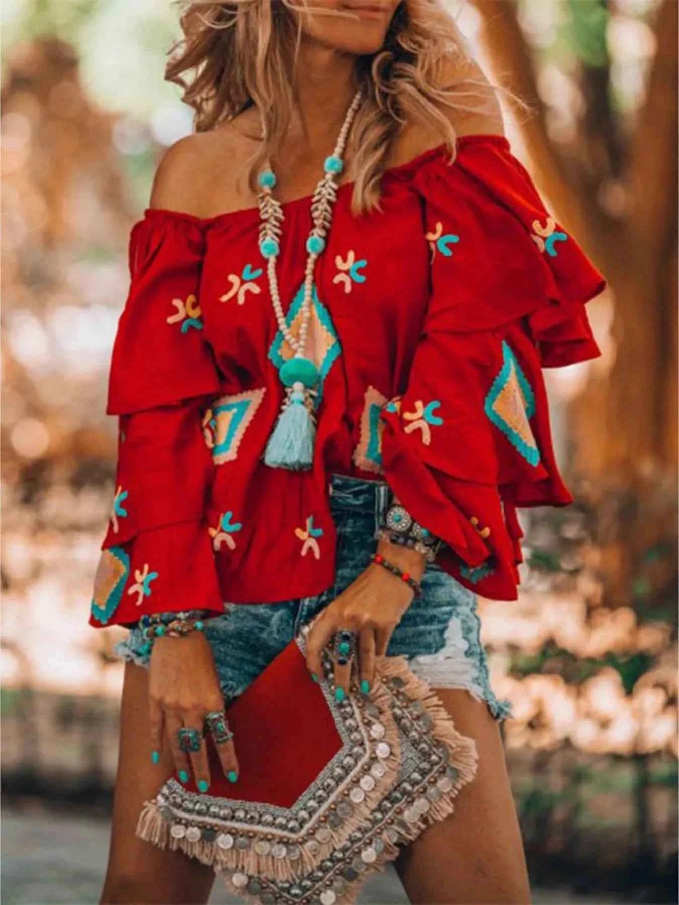 Full Size Off-Shoulder Layered Sleeve Blouse Plus Size