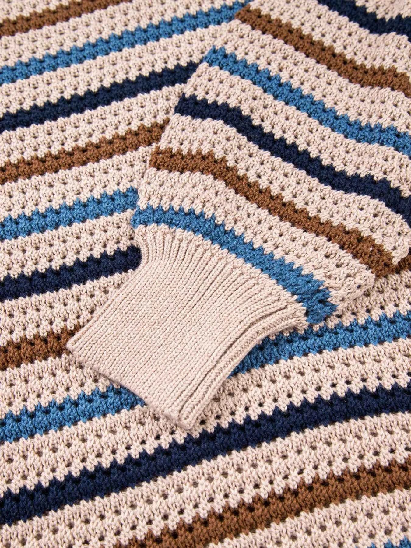 Multicolour Striped Knitted Drop Shoulder Round Neck Sweater