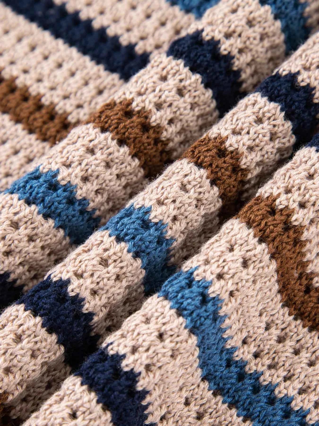 Multicolour Striped Knitted Drop Shoulder Round Neck Sweater