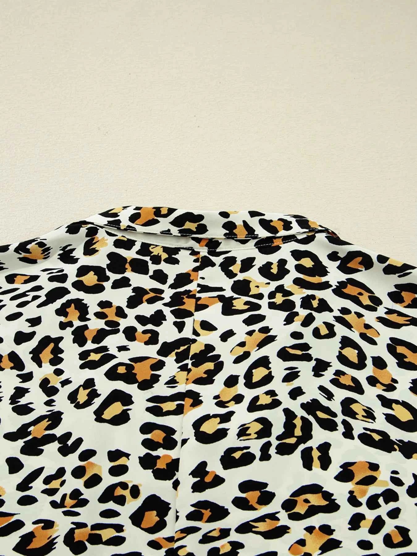 Leopard Print Contrast Striped V Neck Blouse