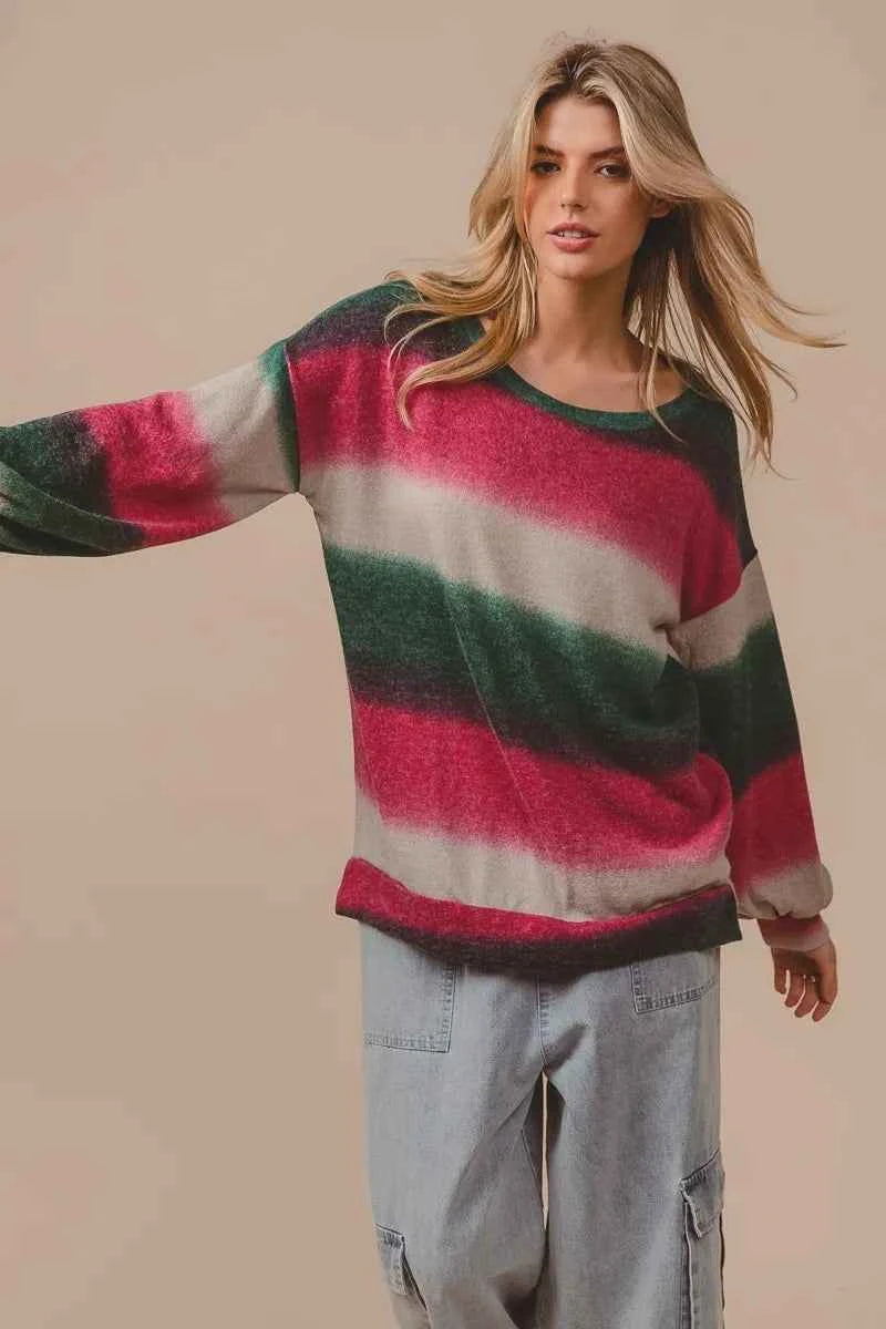 BiBi Striped Gradation Print Knit Top