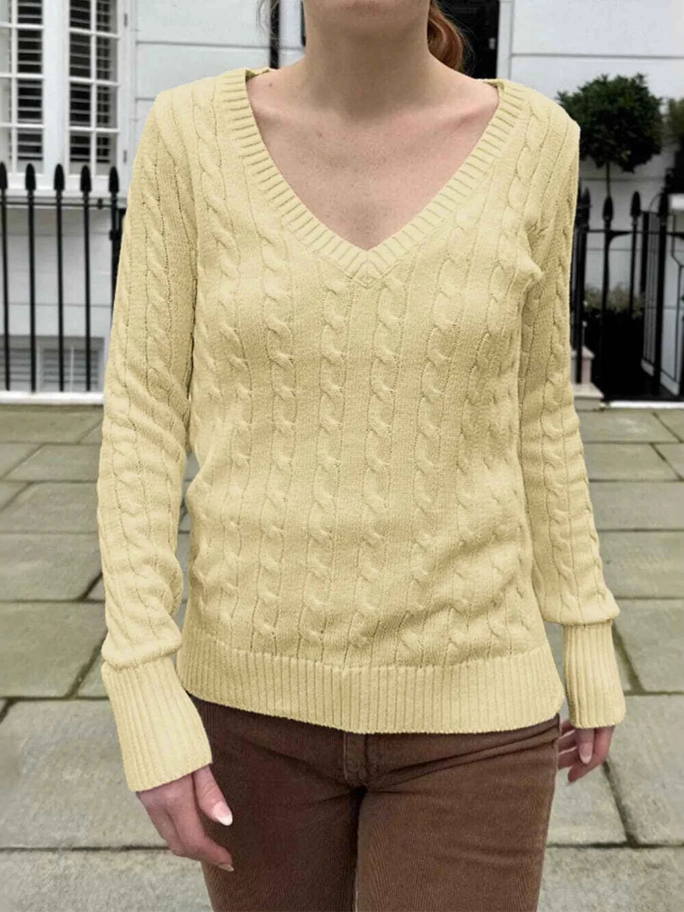 Cable Knit V-Neck Sweater