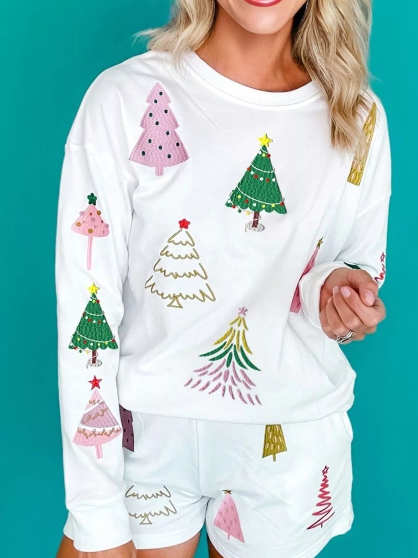 Christmas Tree Round Neck Top and Shorts Set - SUBSTYEL