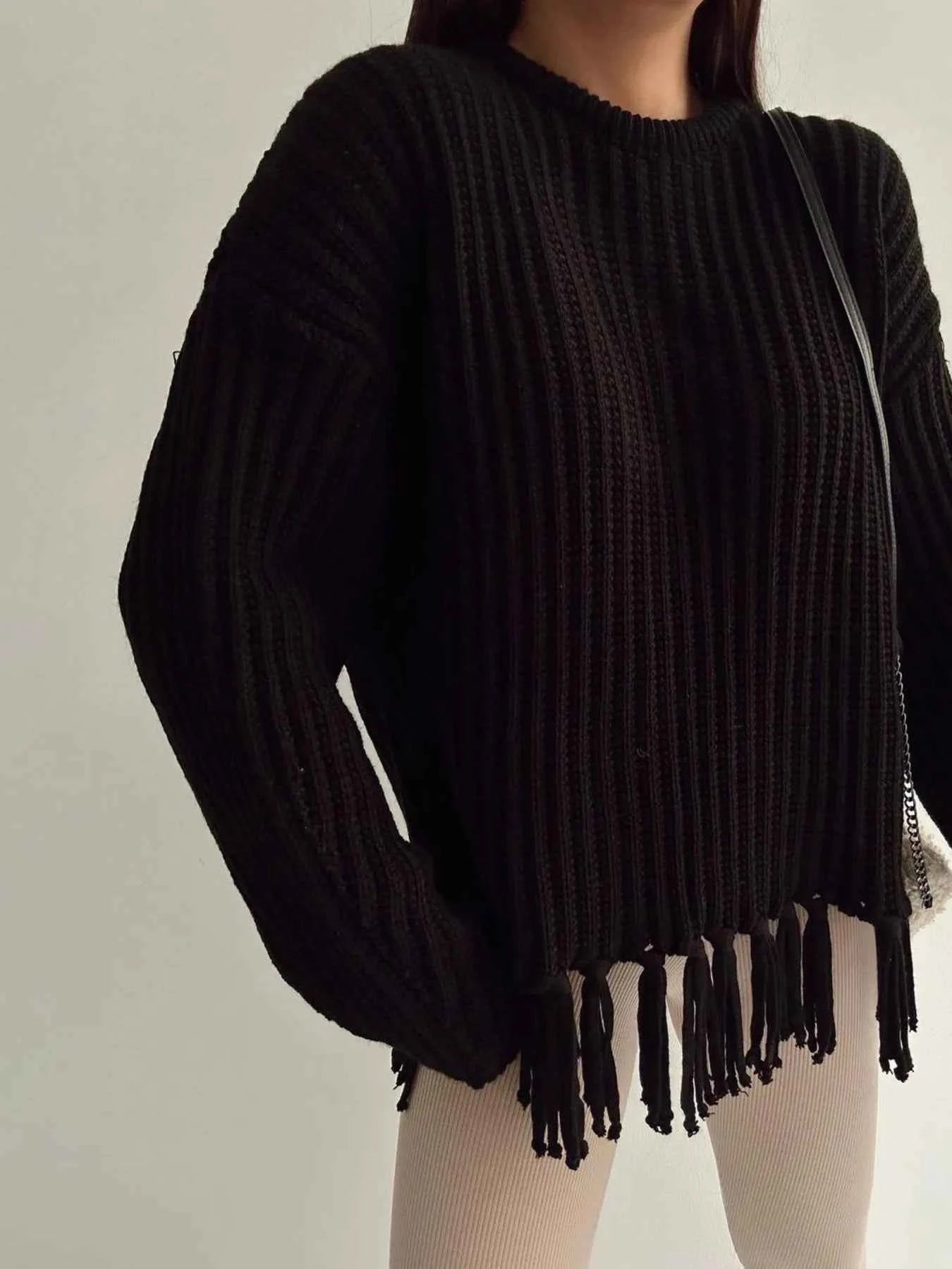 Fringe Round Neck Long Sleeve Sweater