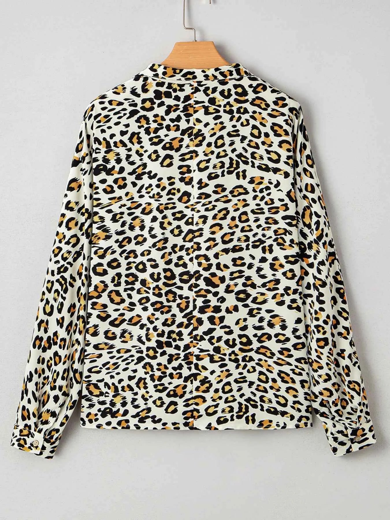 Leopard Print Contrast Striped V Neck Blouse