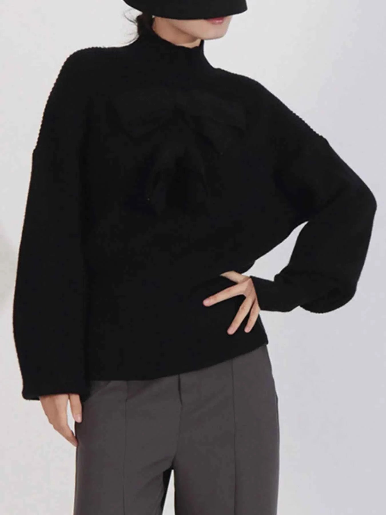 Bow Front Turtleneck Long Sleeve Sweater