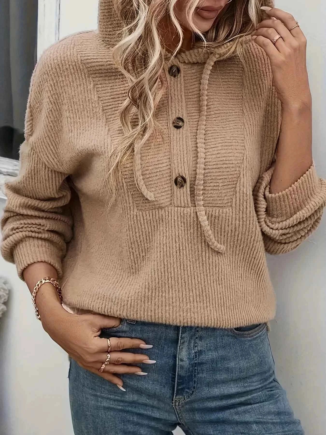 Drawstring Button Front Hoodie