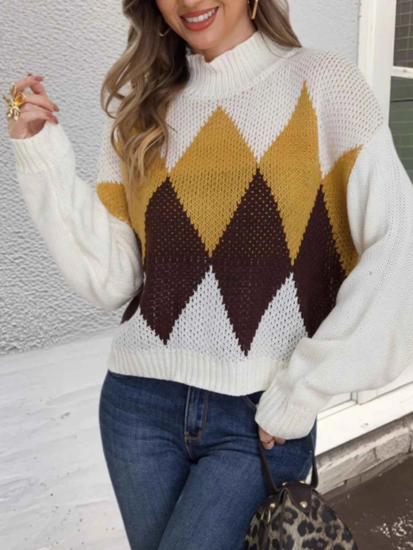 Diamond Pattern Turtleneck Sweater