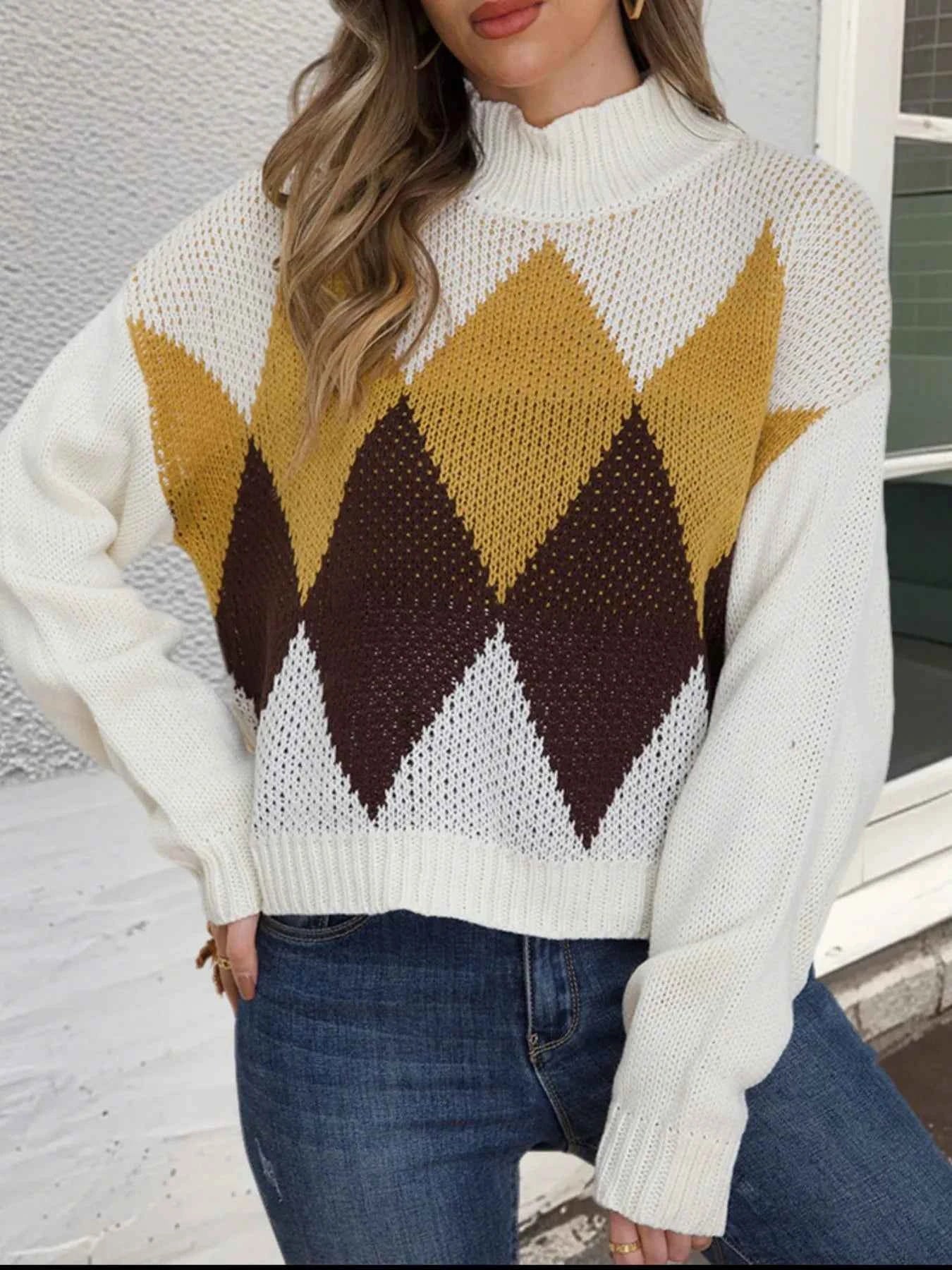 Diamond Pattern Turtleneck Sweater