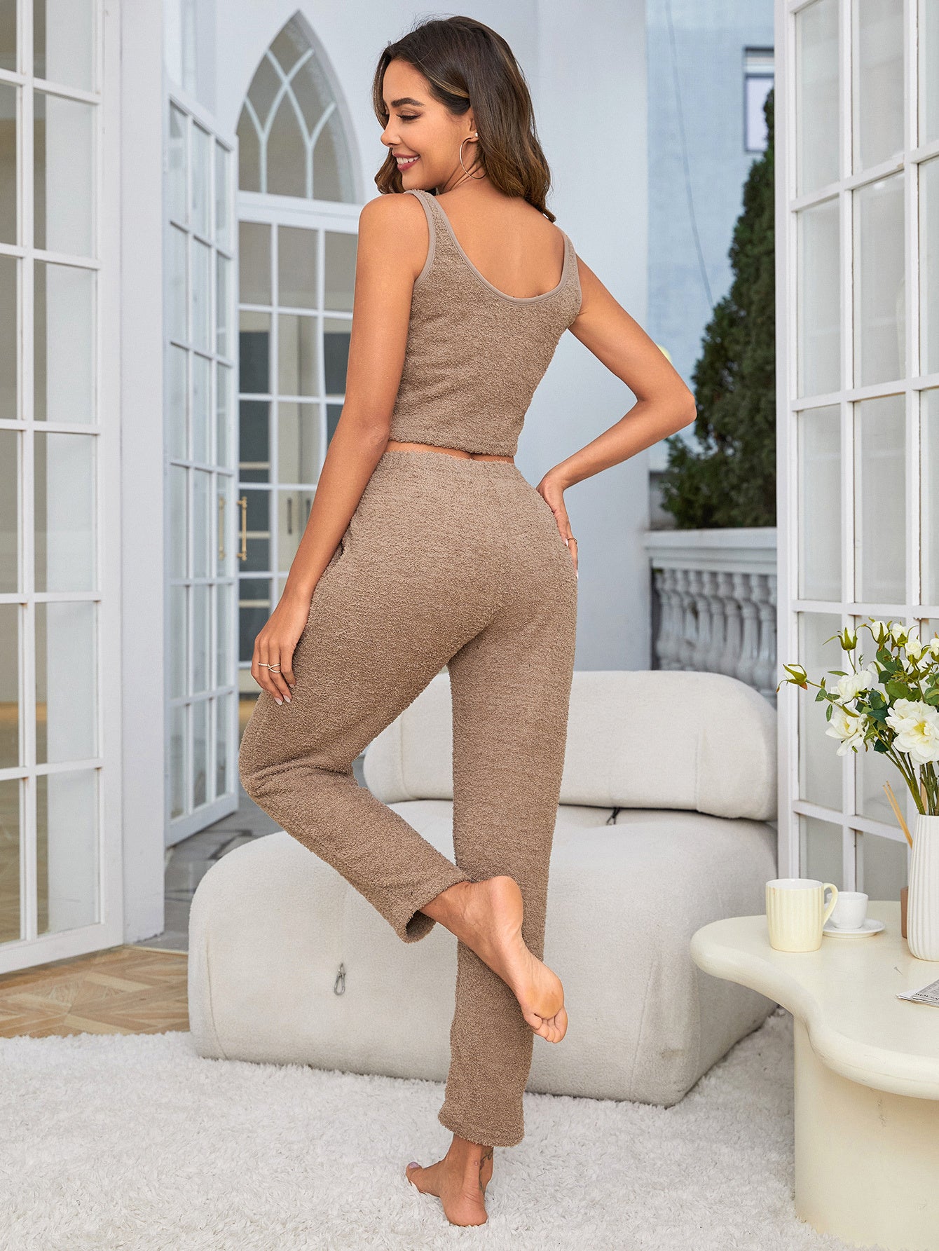 Fuzzy Lounge Sweatsuit Set - 3 Piece Cardigan Pants Lounge Sets