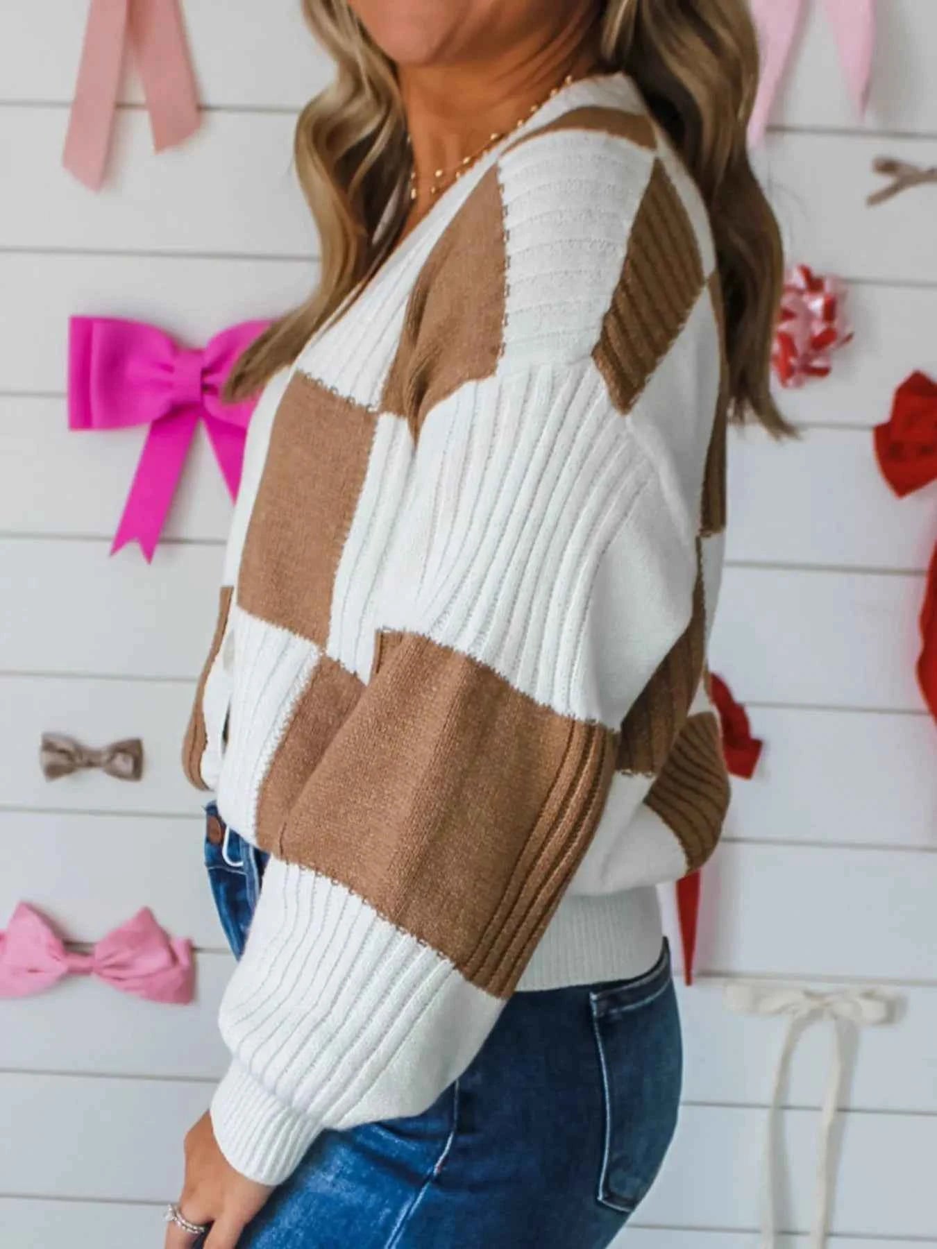 Color Block Knit Button-Up Cardigan