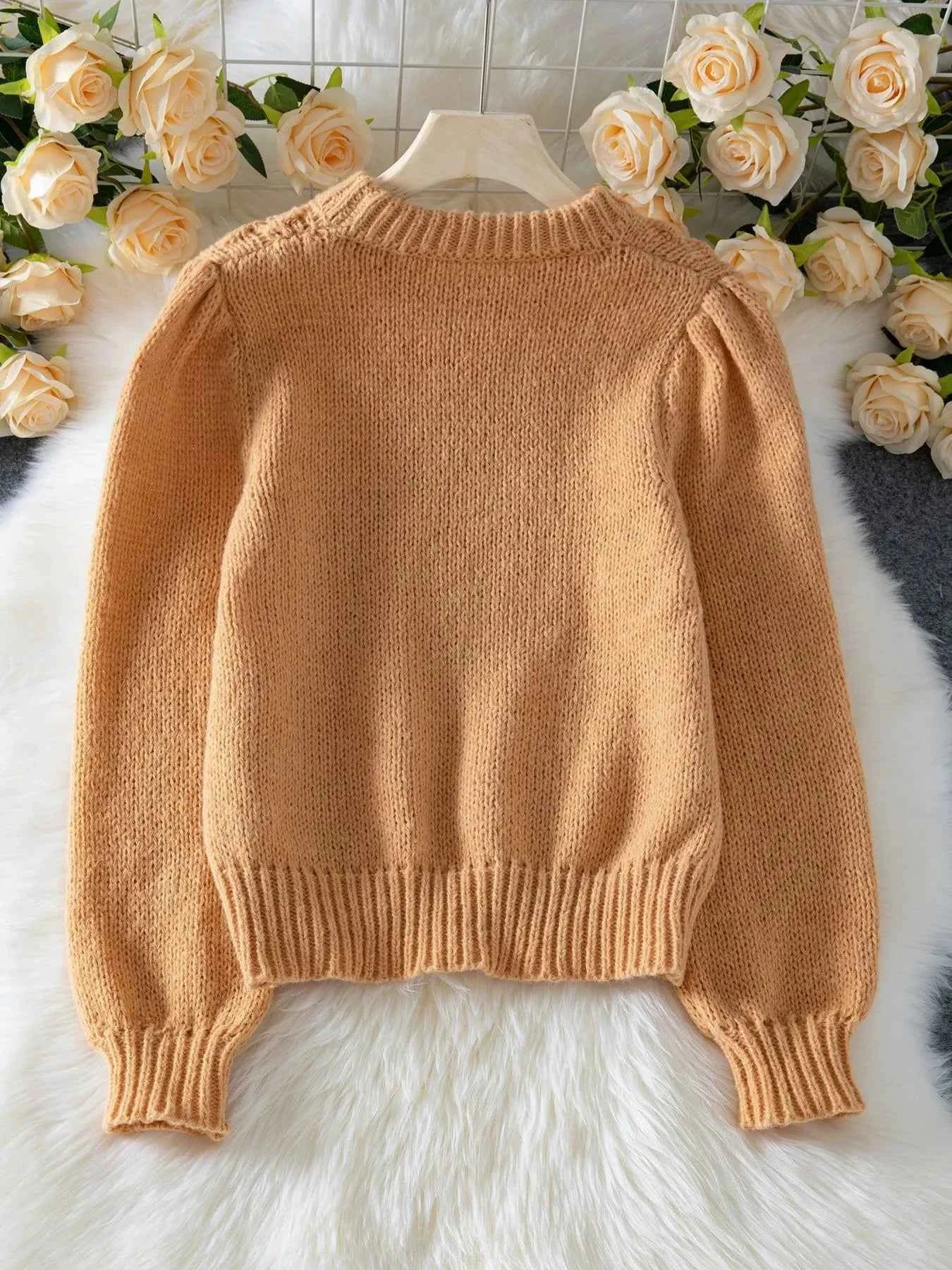 Textured Knit Round Neck Long Sleeve Sweater