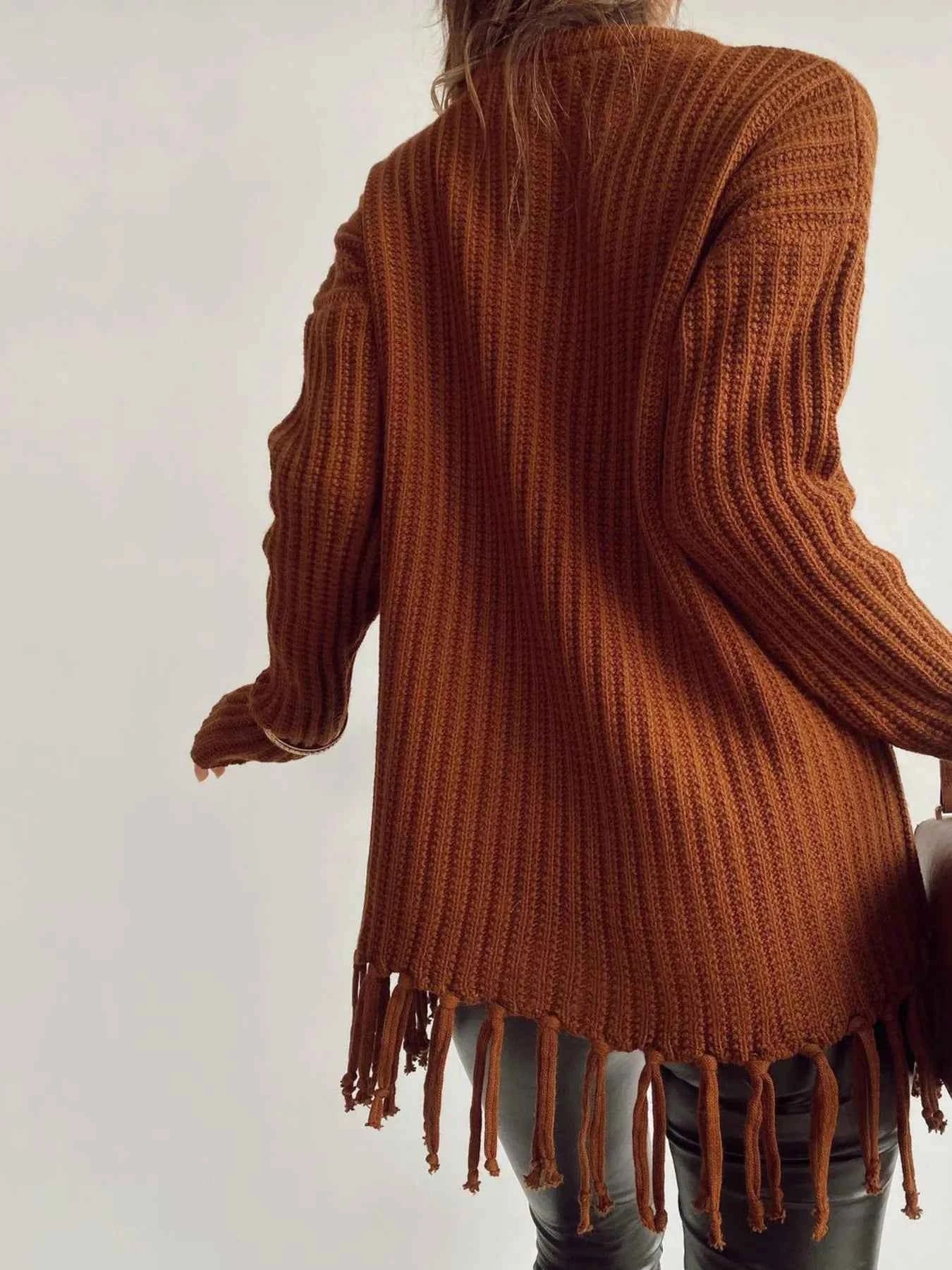 Fringe Round Neck Long Sleeve Sweater