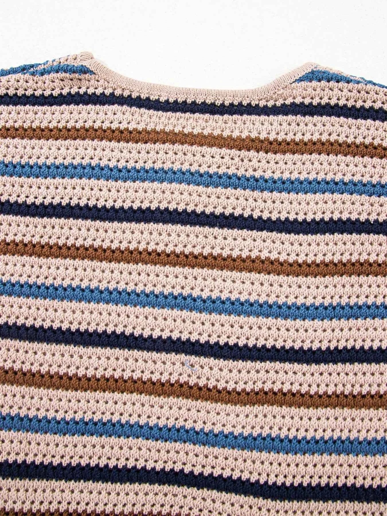 Multicolour Striped Knitted Drop Shoulder Round Neck Sweater