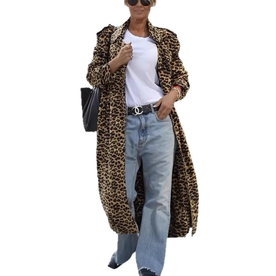 Leopard Print Women's Coat with Large Lapel for Stylish Comfort