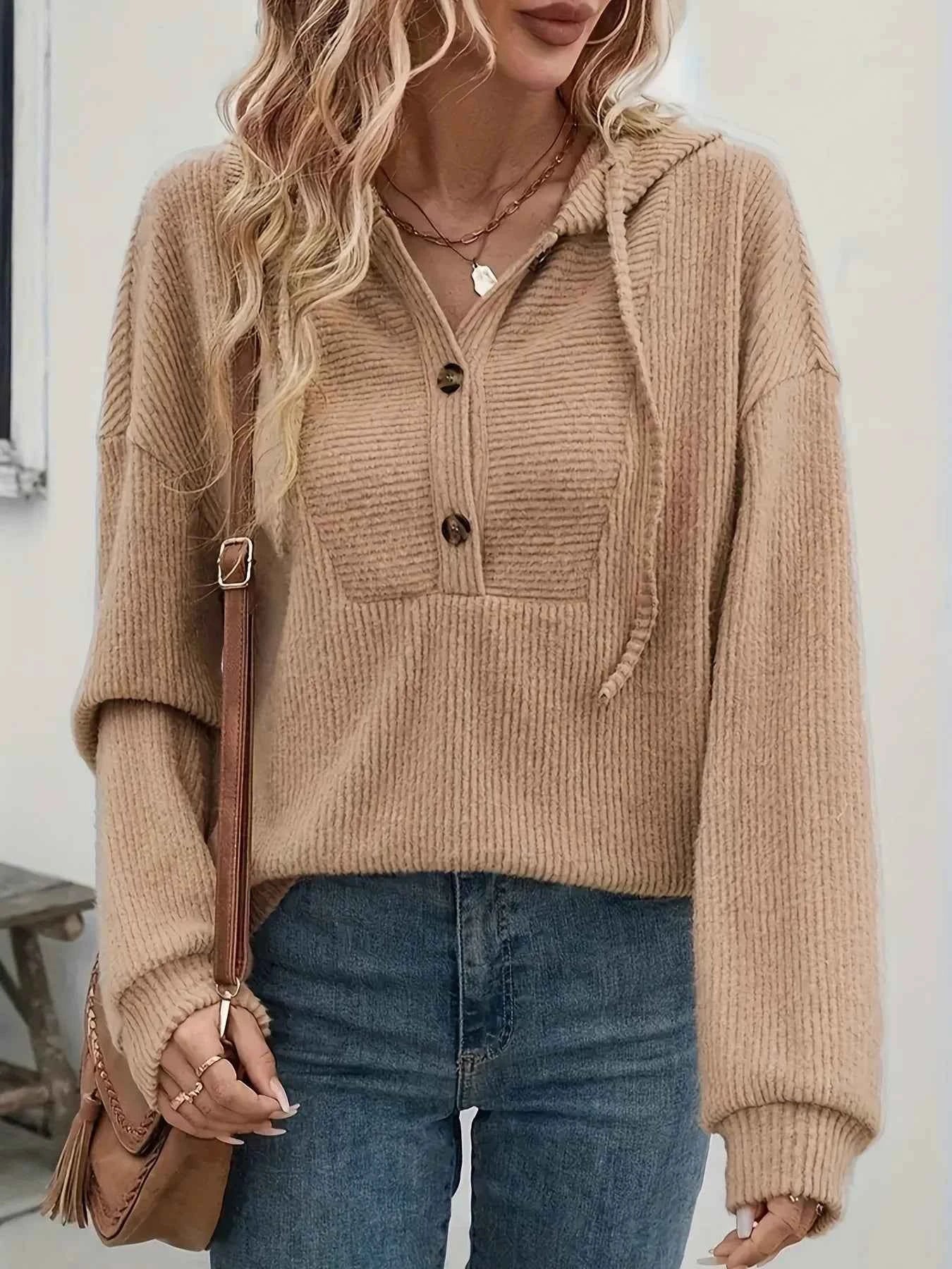 Drawstring Button Front Hoodie