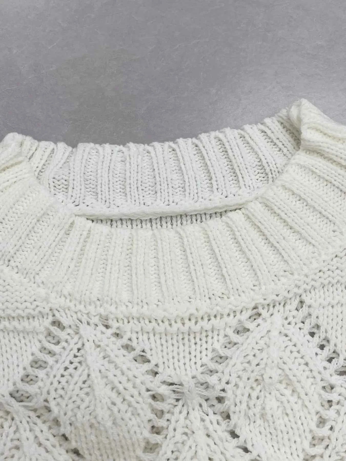 Crochet Ruffled Hem Long Sleeve Sweater