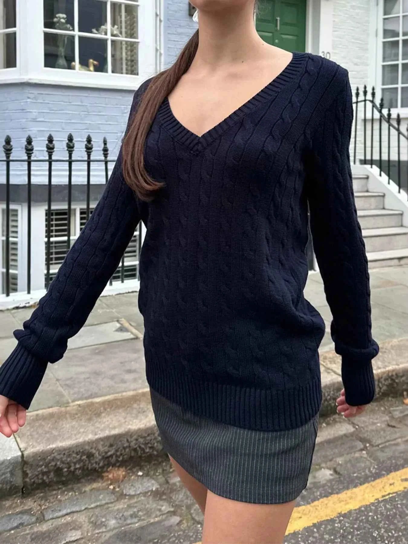 Cable Knit V-Neck Sweater