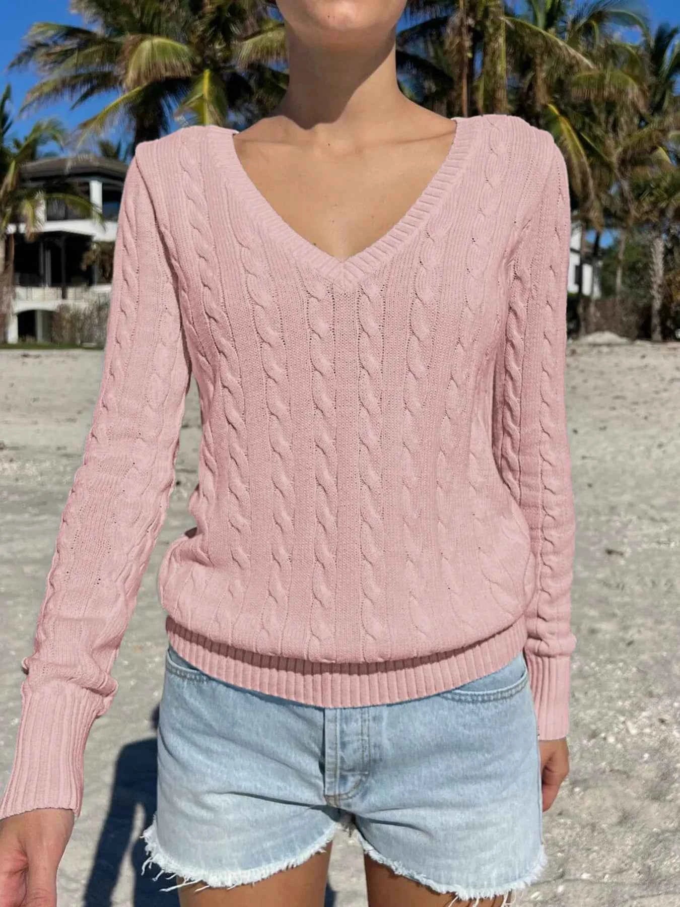Cable Knit V-Neck Sweater