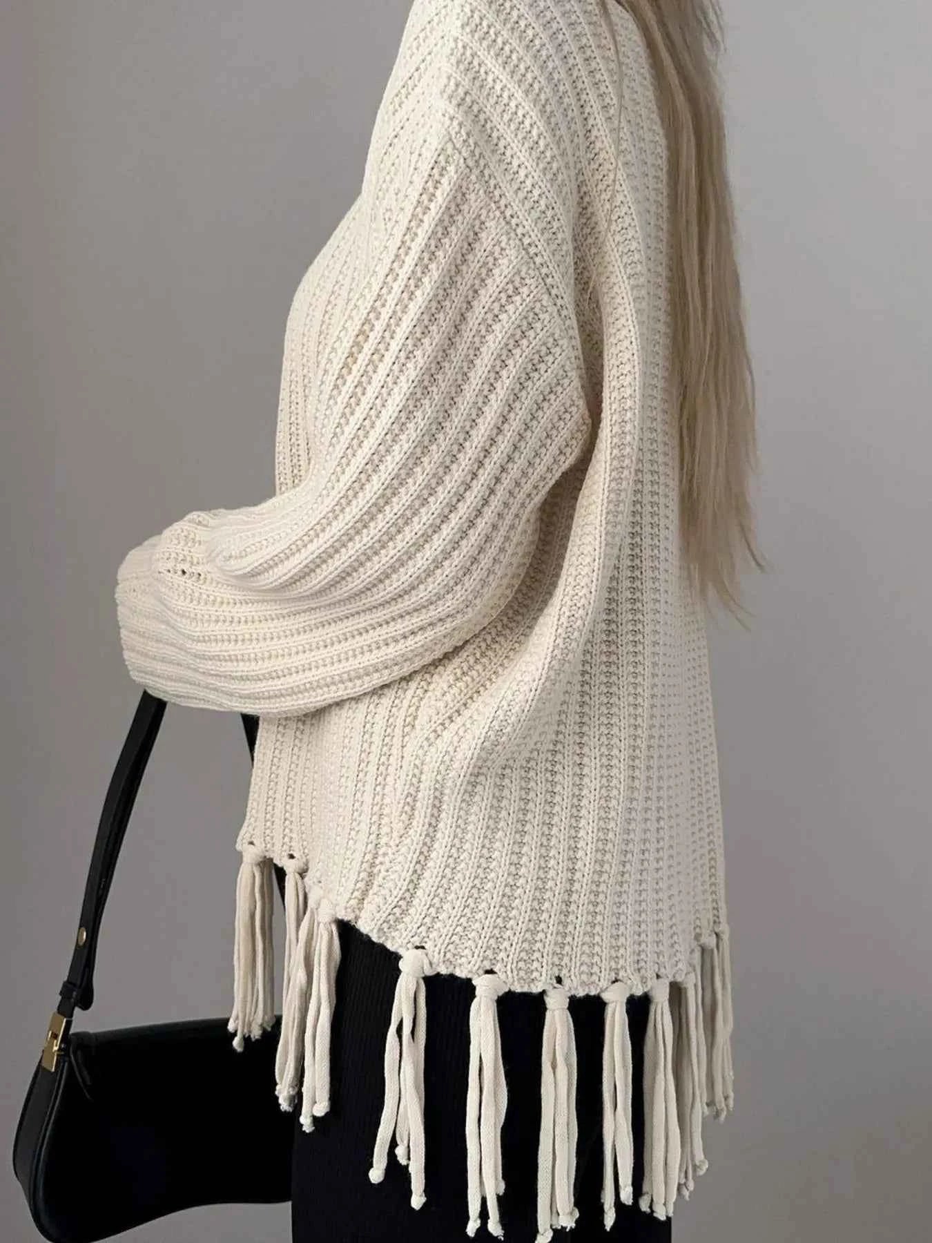 Fringe Round Neck Long Sleeve Sweater