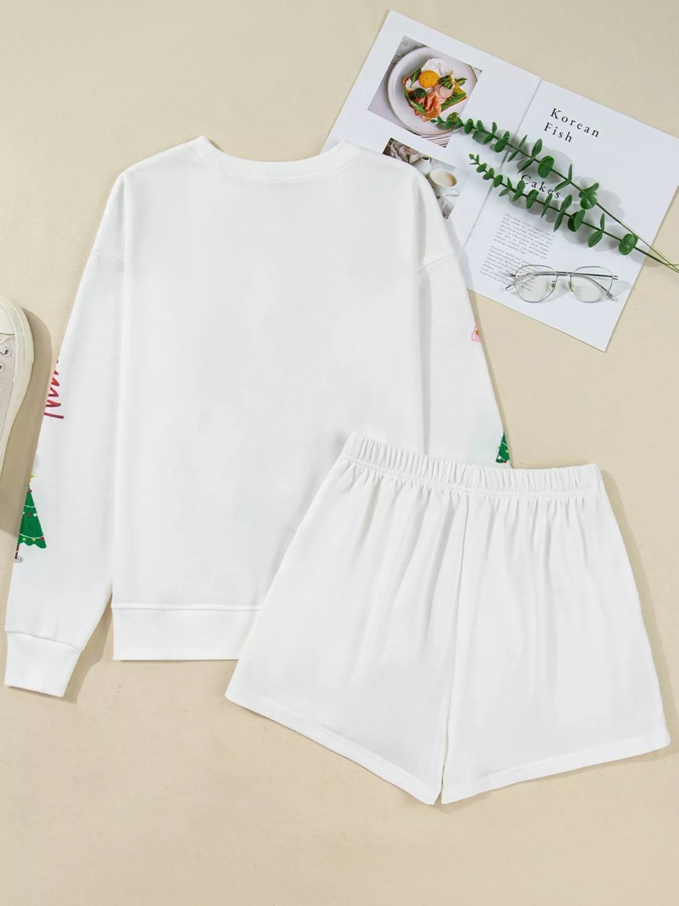 Christmas Tree Round Neck Top and Shorts Set - SUBSTYEL