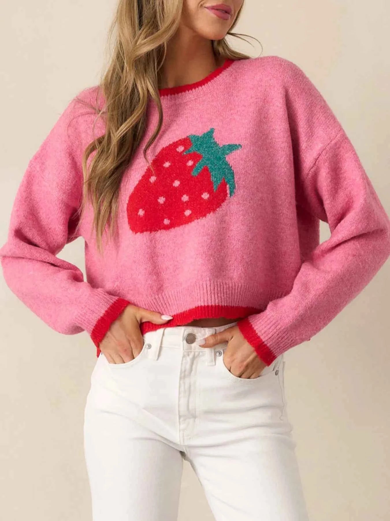 Strawberry Round Neck Long Sleeve Sweater