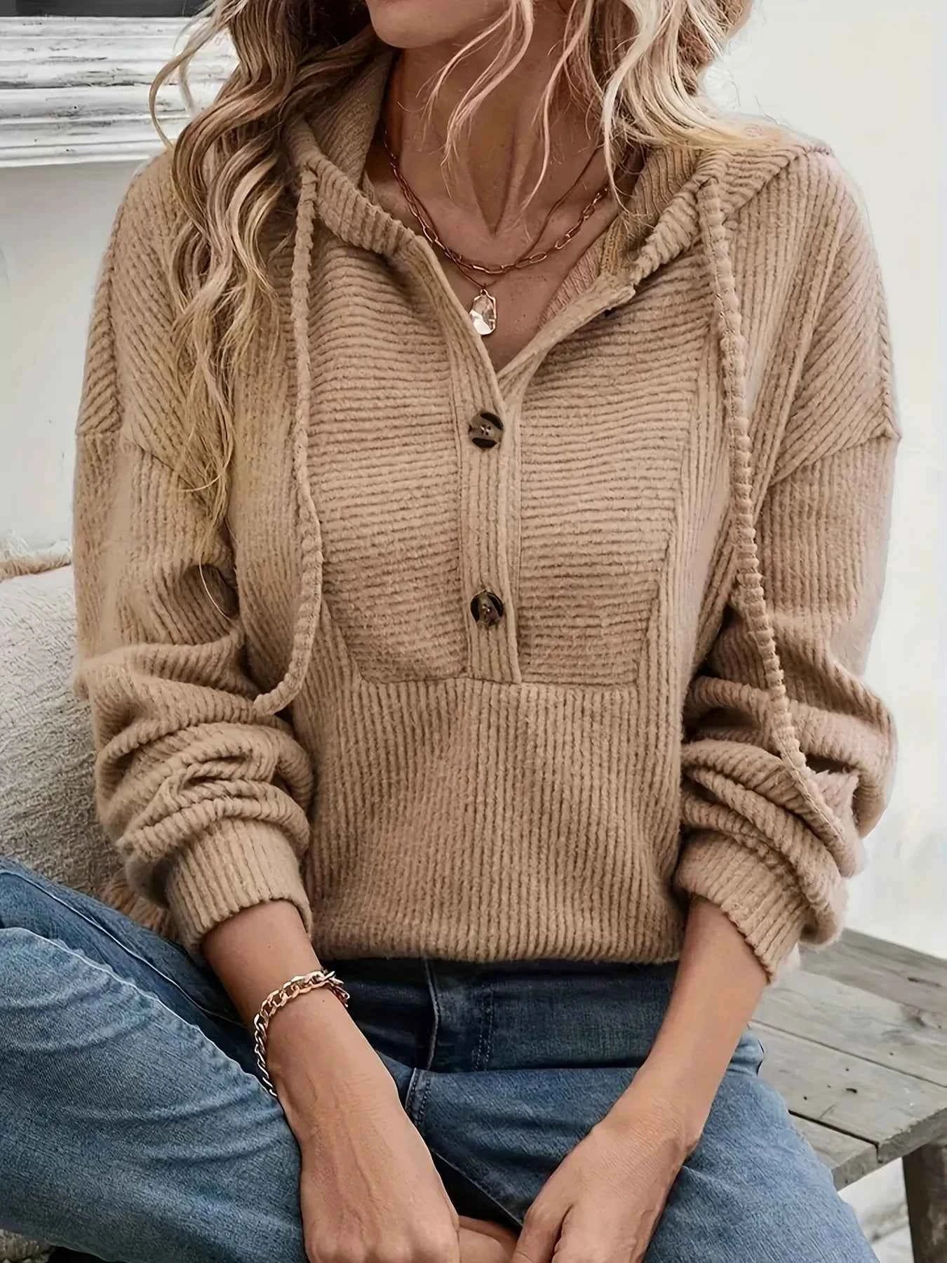 Drawstring Button Front Hoodie