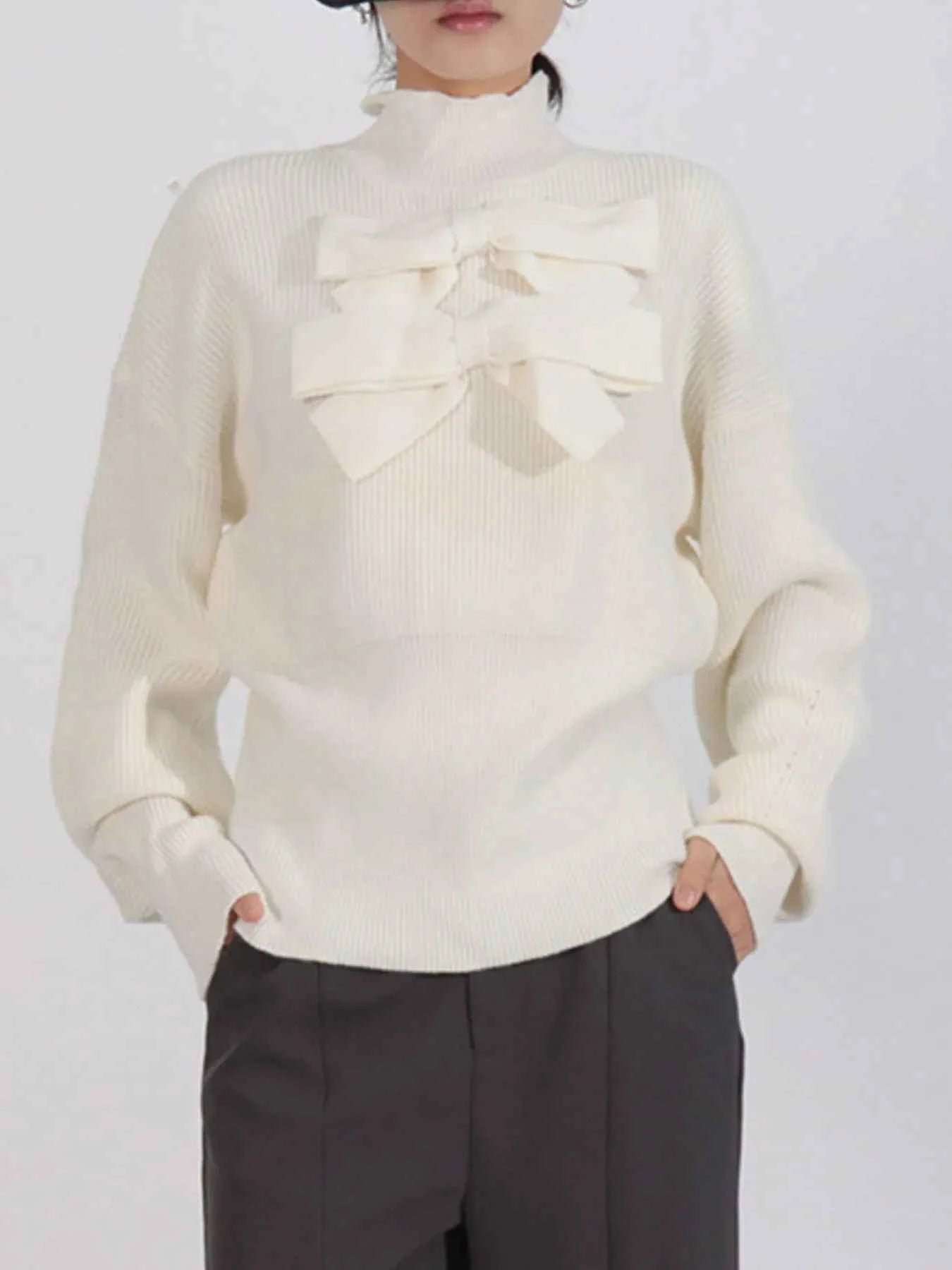Bow Front Turtleneck Long Sleeve Sweater