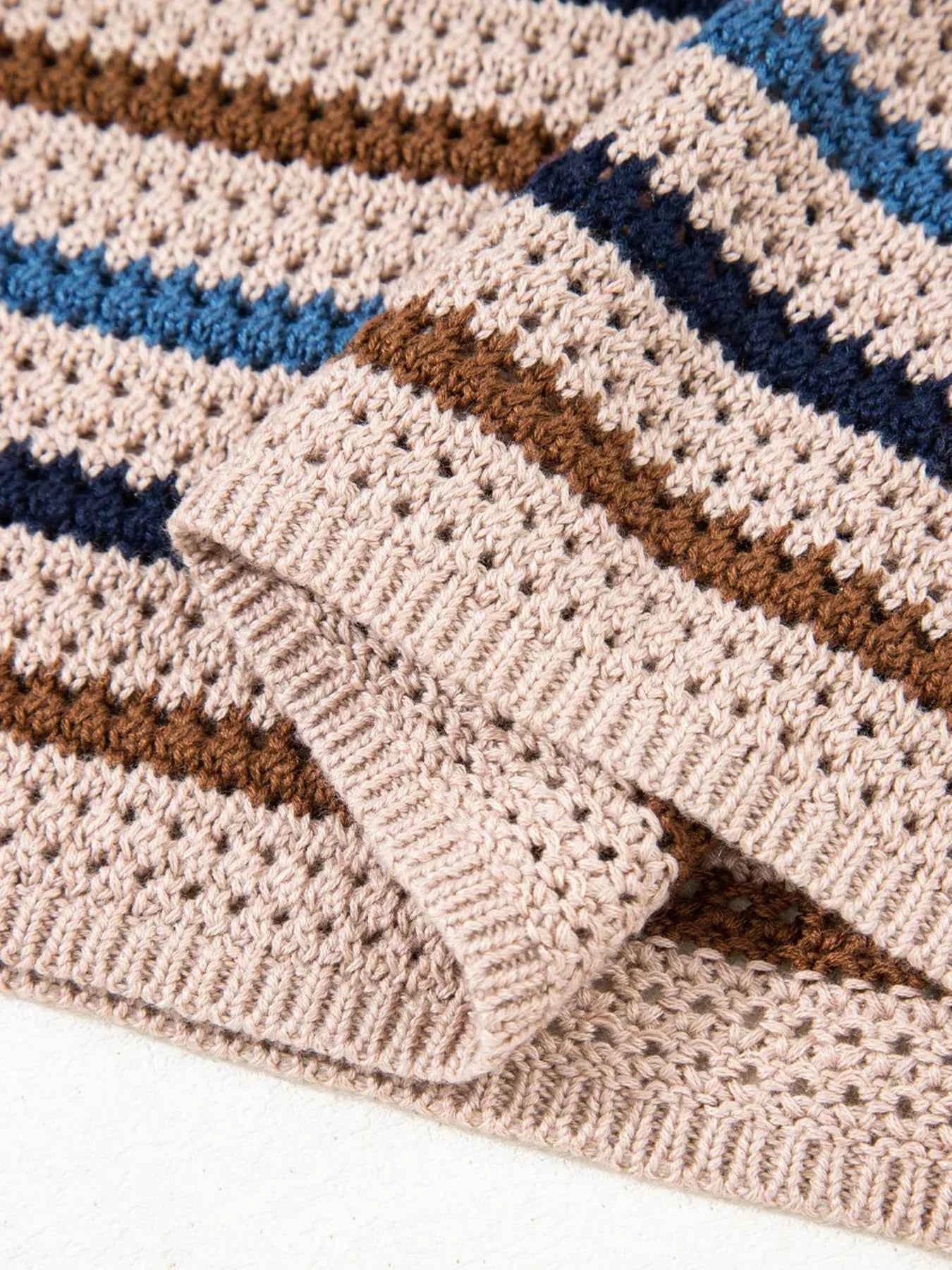 Multicolour Striped Knitted Drop Shoulder Round Neck Sweater