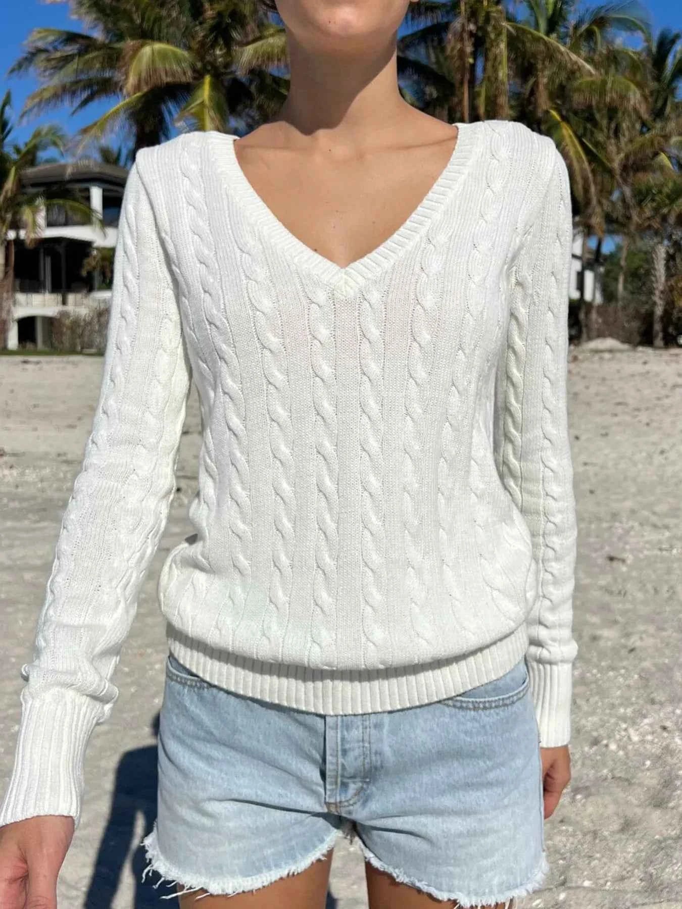 Cable Knit V-Neck Sweater