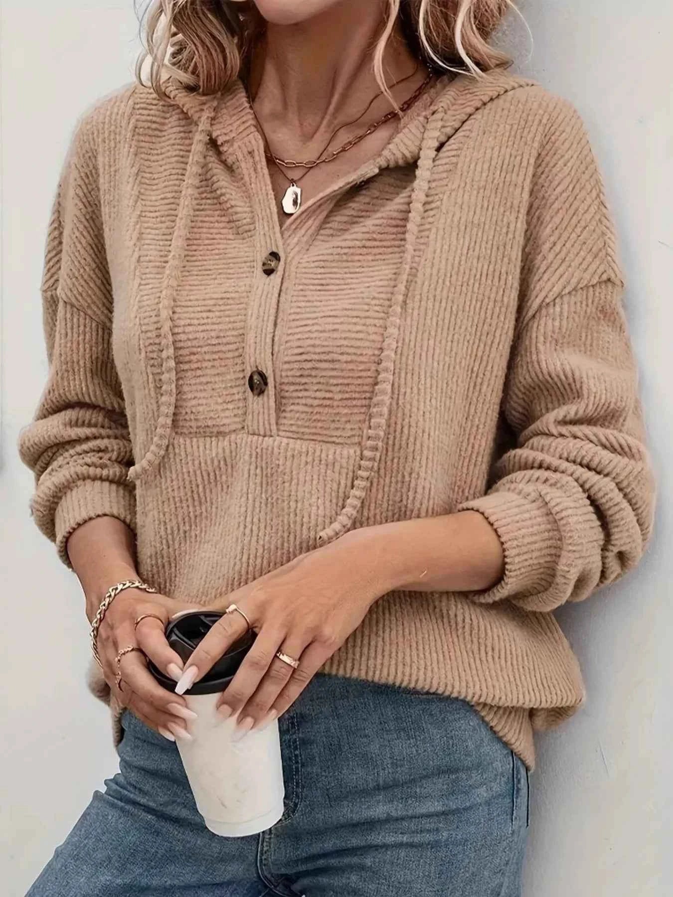 Drawstring Button Front Hoodie