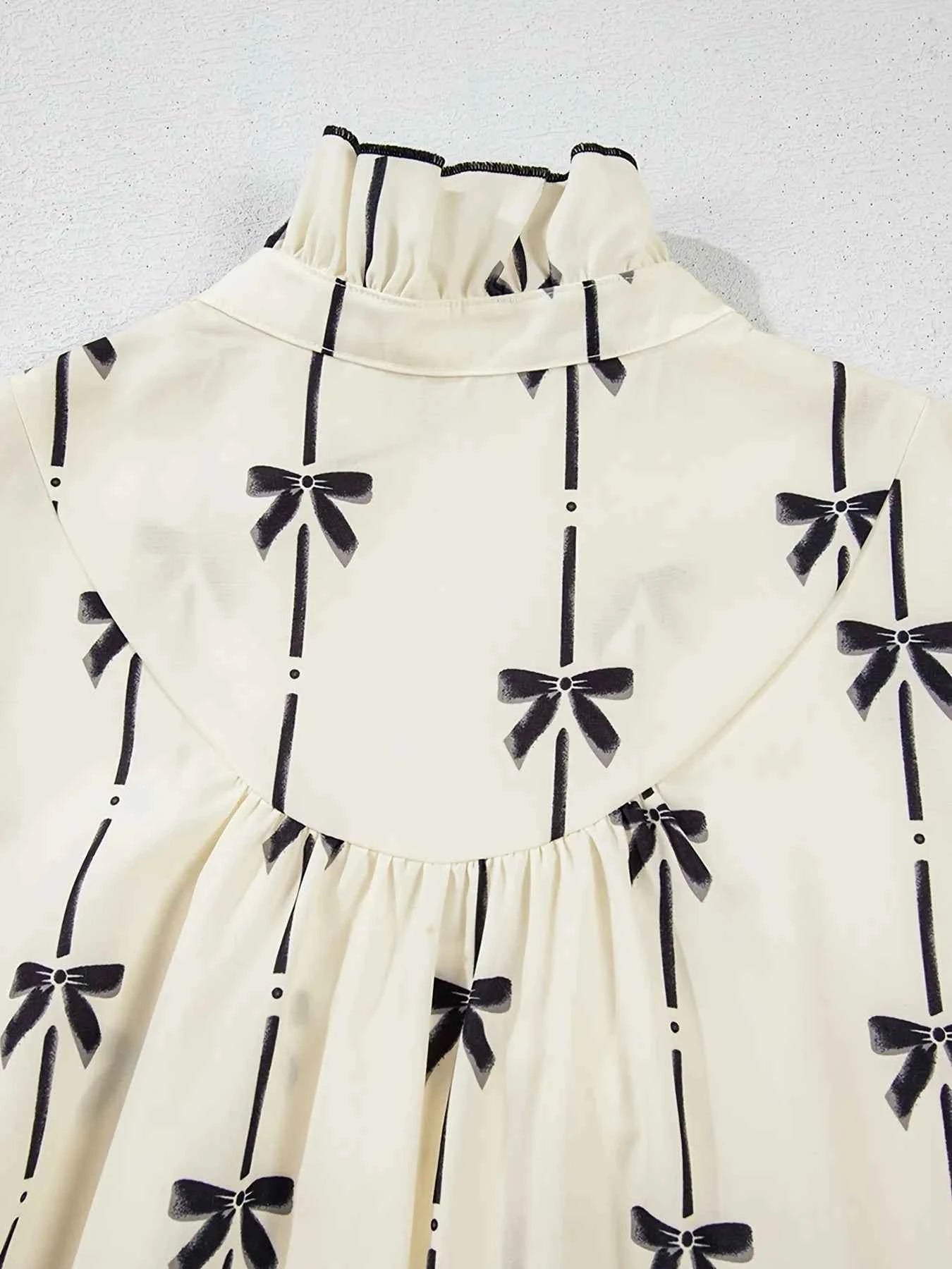 Bow Print Button Front Shirt Dress