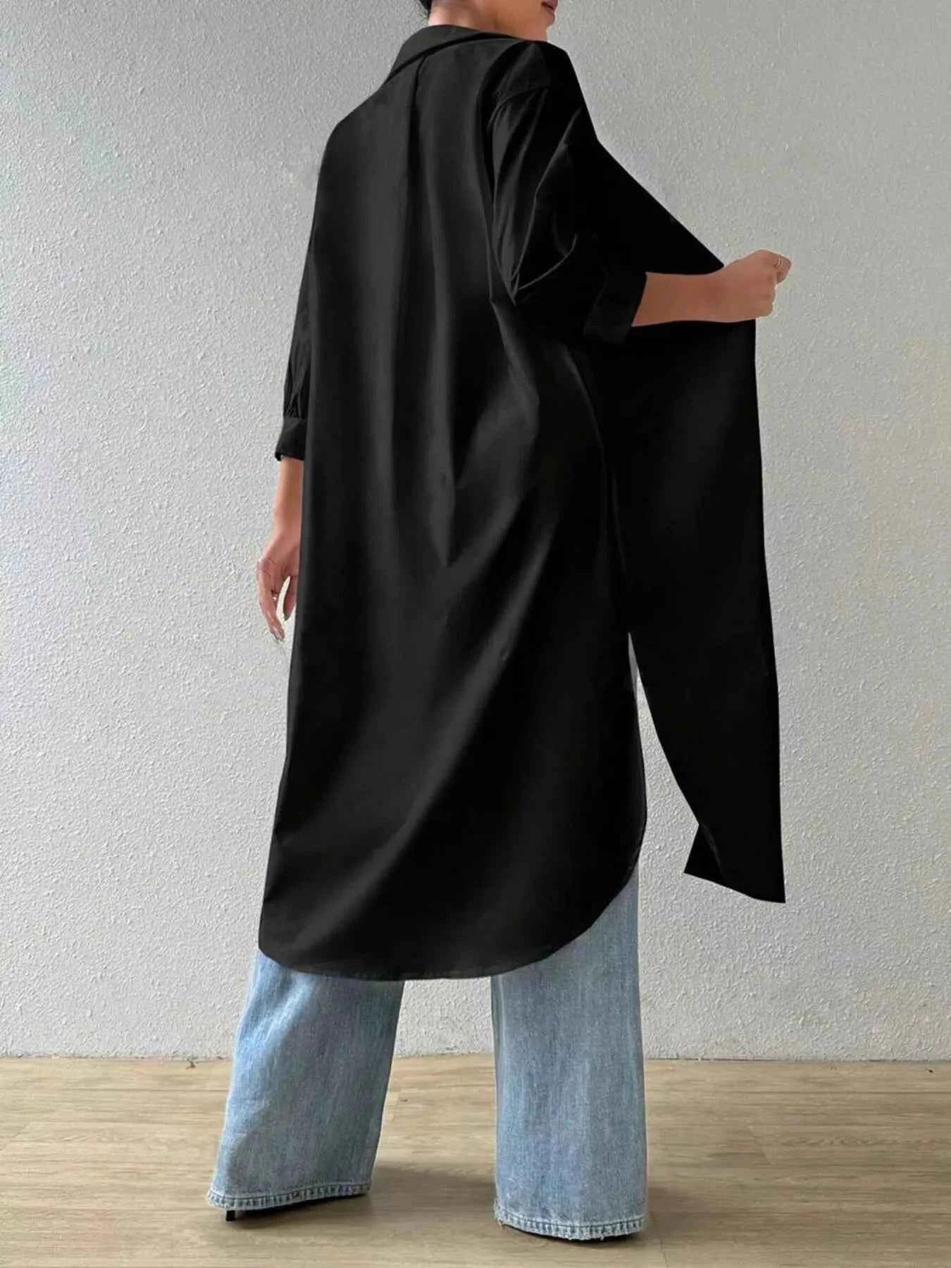 Button-Up Long Sleeve Longline Shirt