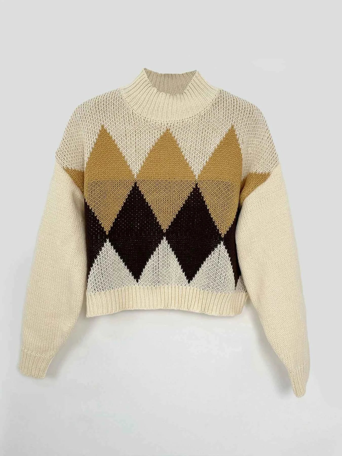 Diamond Pattern Turtleneck Sweater
