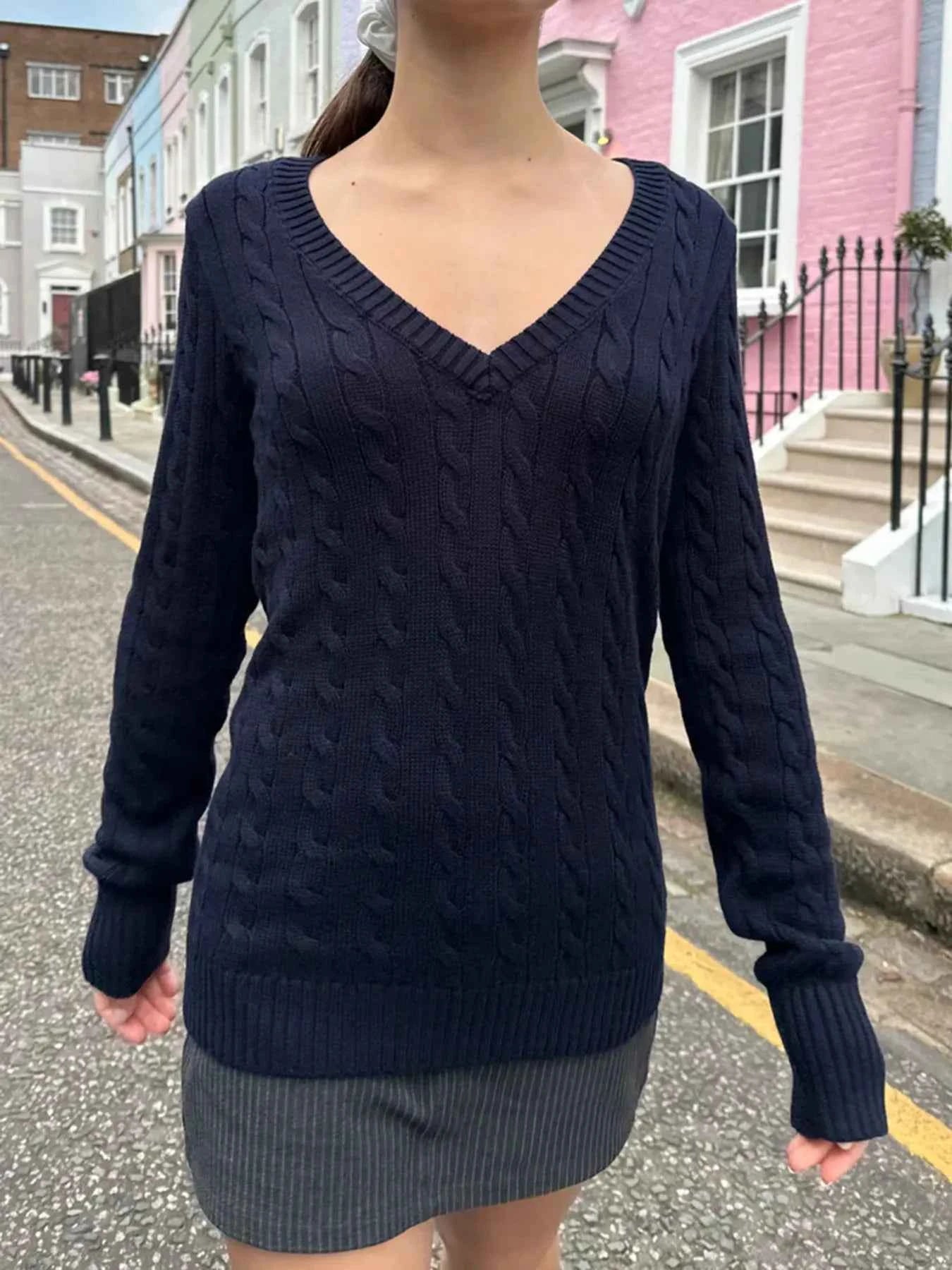 Cable Knit V-Neck Sweater