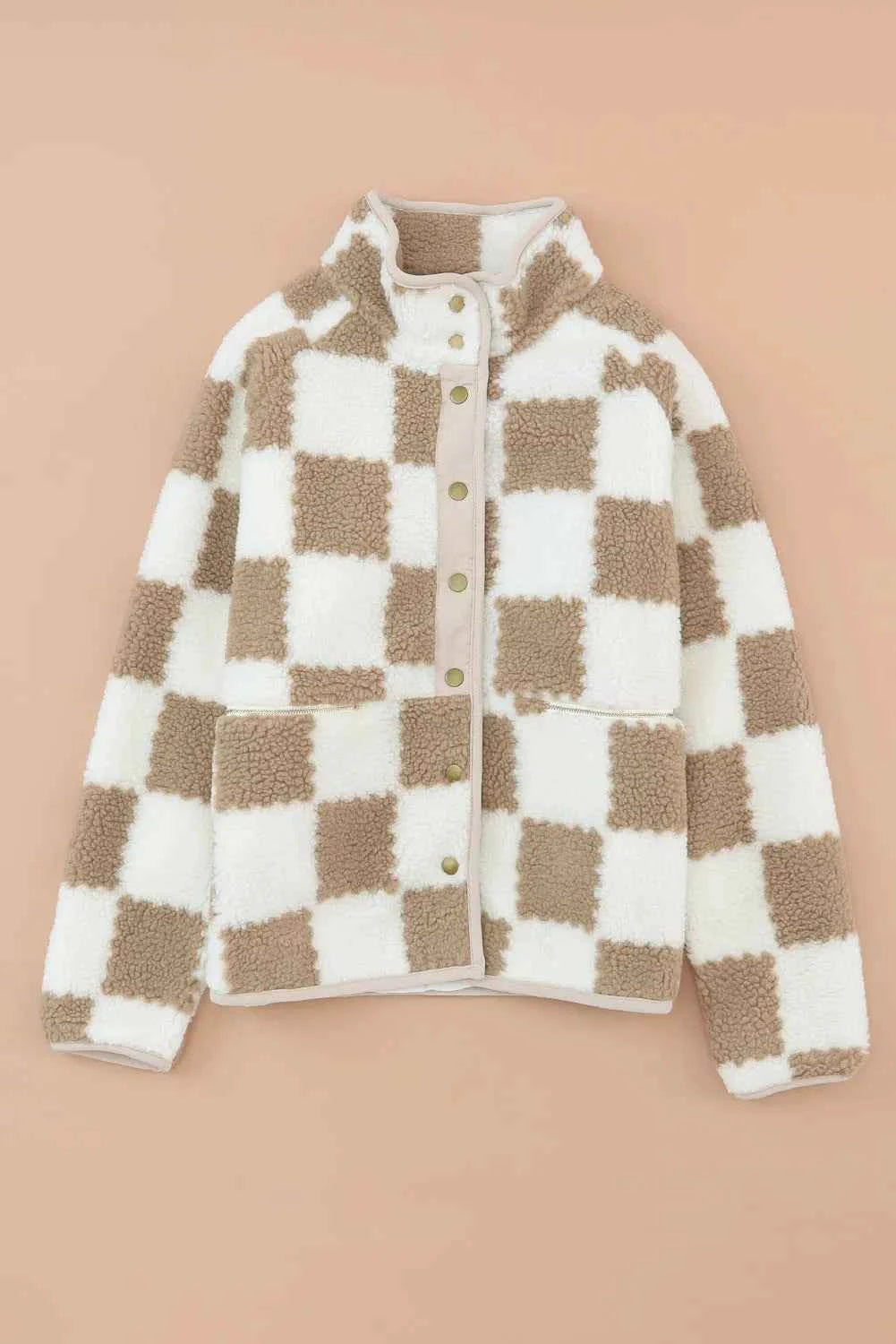 Checkered Snap Down Long Sleeve Jacket