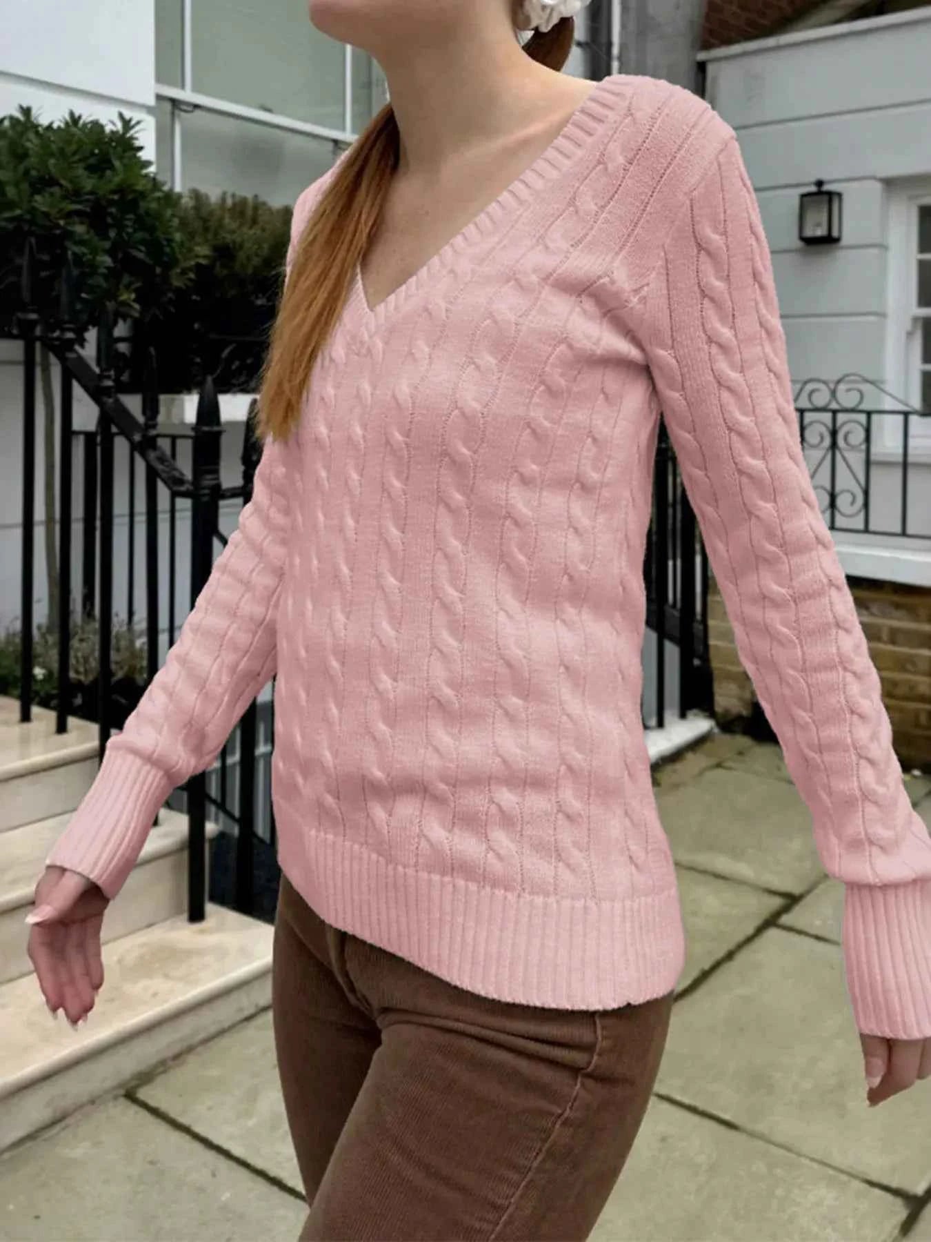Cable Knit V-Neck Sweater