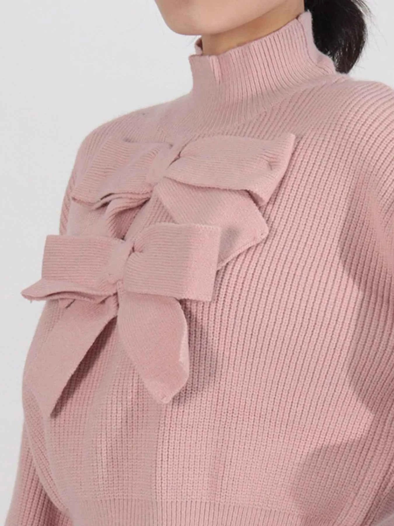 Bow Front Turtleneck Long Sleeve Sweater