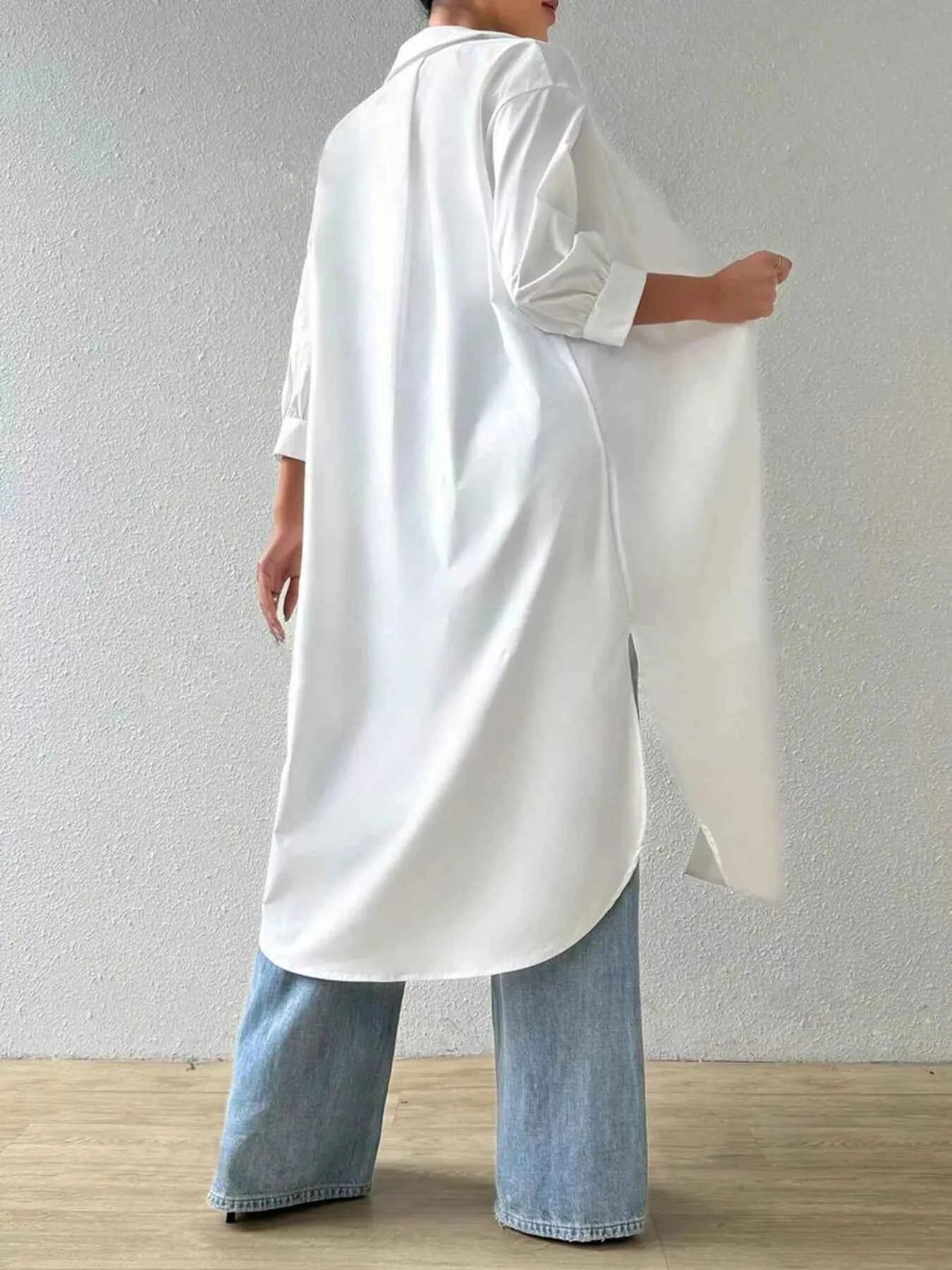Button-Up Long Sleeve Longline Shirt