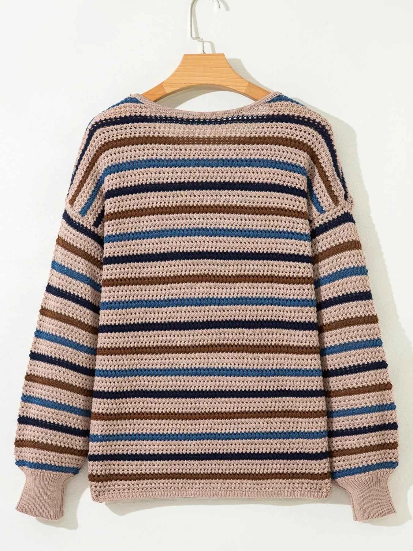 Multicolour Striped Knitted Drop Shoulder Round Neck Sweater
