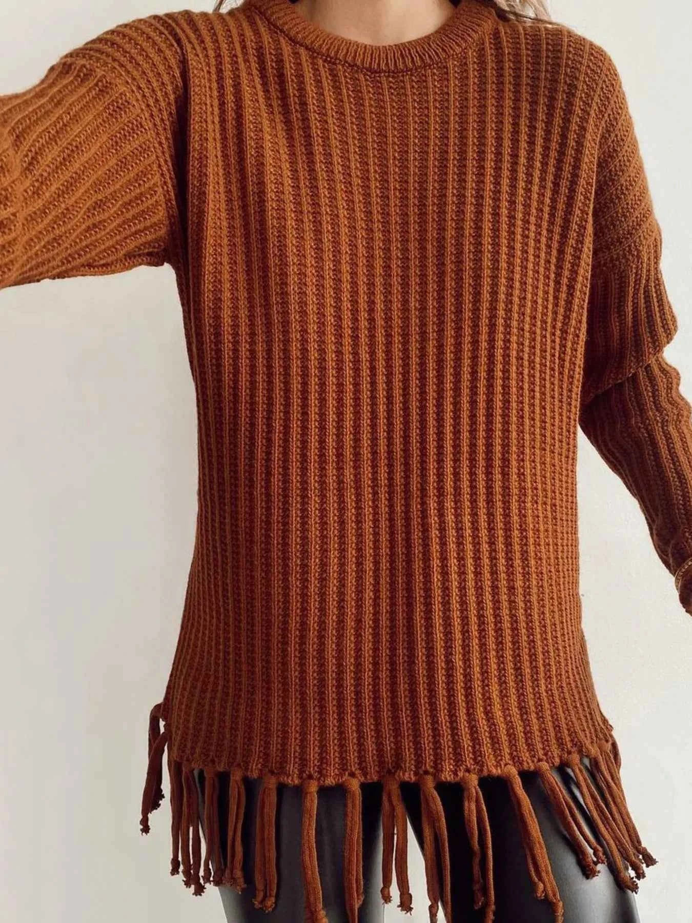 Fringe Round Neck Long Sleeve Sweater