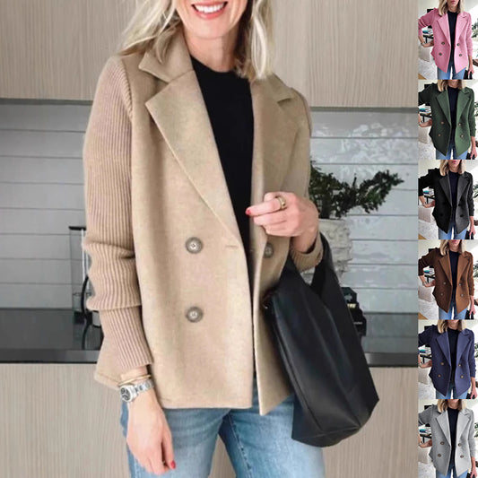 Fashion Splicing Design Coat with Knitted Sleeves