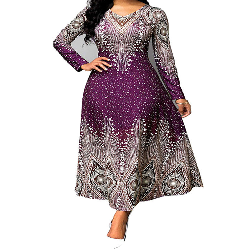 Purple and silver patterned dress on a white background