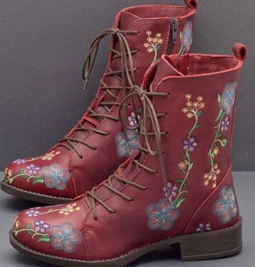 Ladies Mid-Heel Embroidered Boots for Stylish Comfort