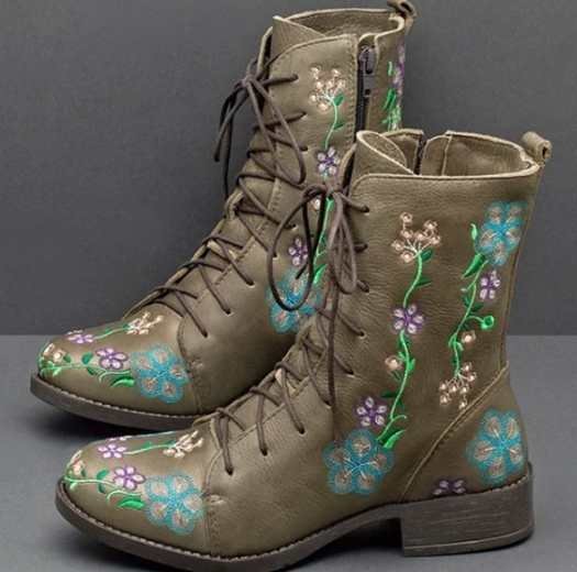 Ladies Mid-Heel Embroidered Boots for Stylish Comfort