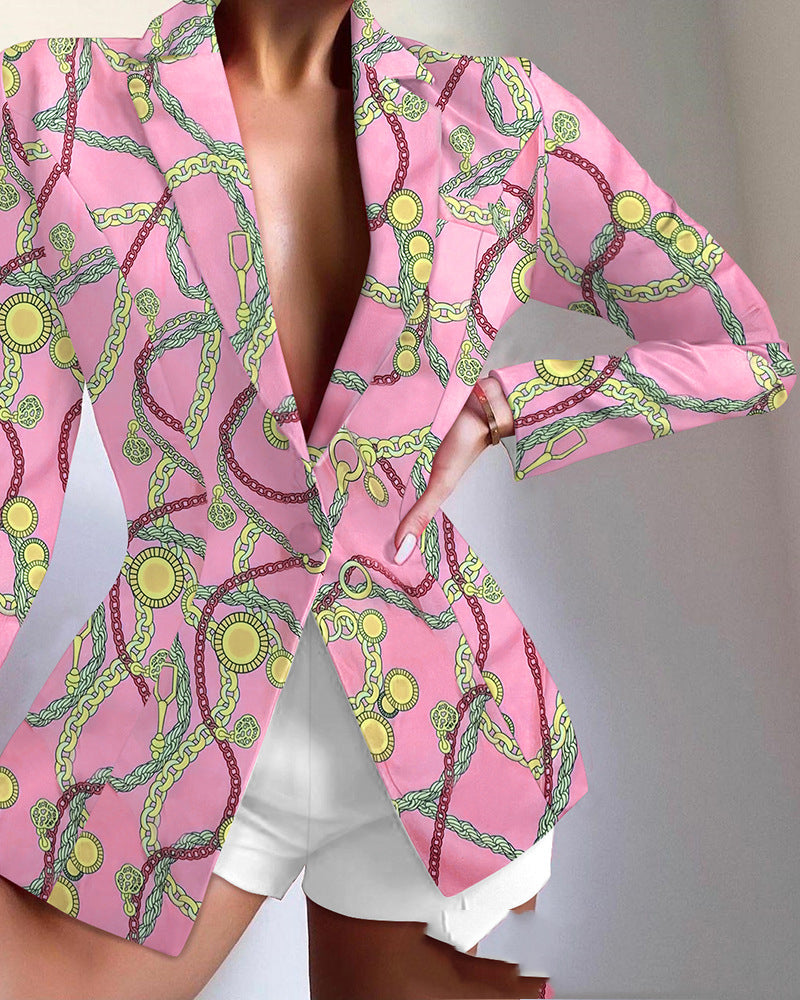 Pink patterned kimono-style garment on a plain background