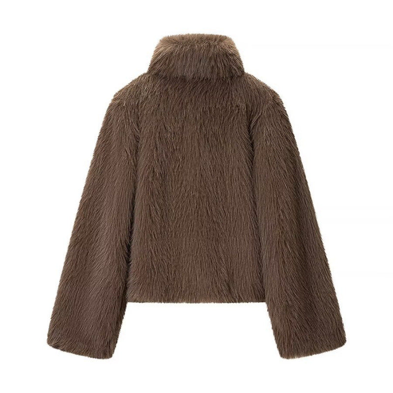 Brown fluffy jacket on a white background