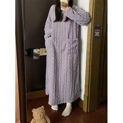 Winter Coral Fleece Dress - Thickened Jacquard Sleepwear for Maximum Comfort