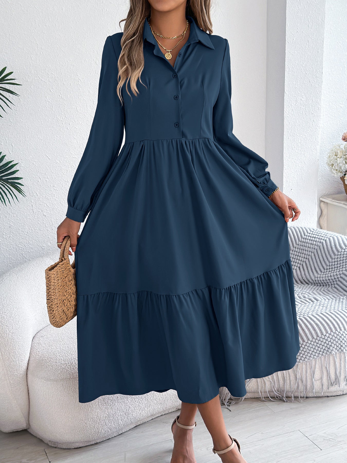 Long Sleeve Ruffled Shirt Dress for Women – Stylish and Comfortable